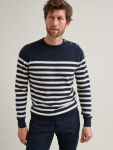 pull marinière homme bleu marine rayures blanche