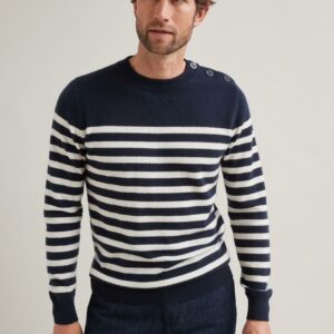 pull marinière homme bleu marine rayures blanche